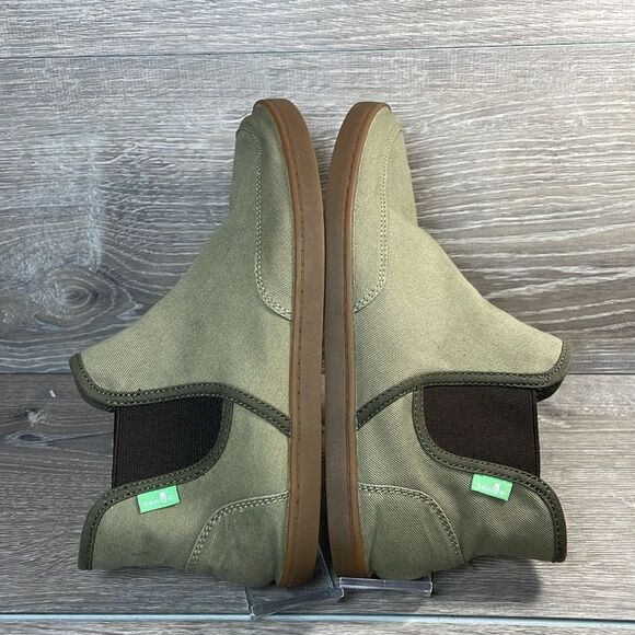 Sanuk Pair O Dice Women’s Sz 7.5 Olive Green Canvas Pull On Chelsea Mid Sneakers - Picture 10 of 10